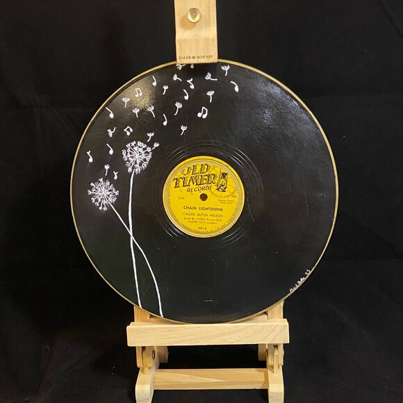 Hand painted Record - Dandelions  -1of1-  by BadAsh -Unique Decor - Picture 1 of 1